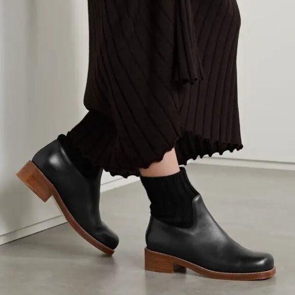 NIB$1350 GABRIELA HEARST Hobbes Ribbed Cashmere Sock Leather Chelsea Boots 39.5